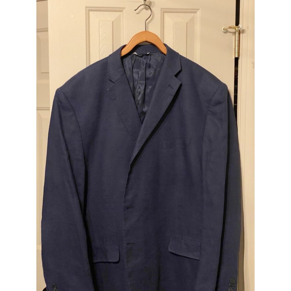 Ralph Lauren Navy Blue Linen Blazer Men's 52L Single Breasted 2 Button - Picture 3 of 10